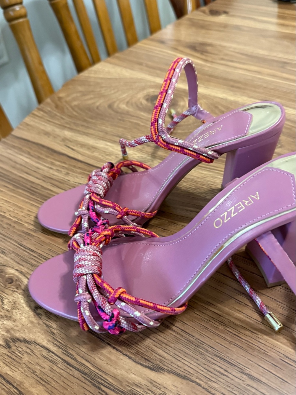 Pink Knot-Strap Block Heel Sandals